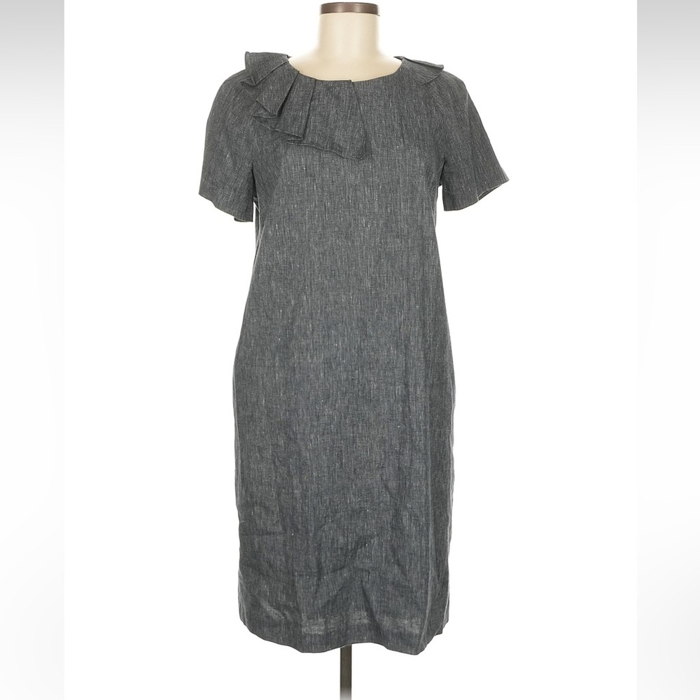 Banana Republic Charcoal Gray Short-Sleeve Midi Dress with Neck Pleat